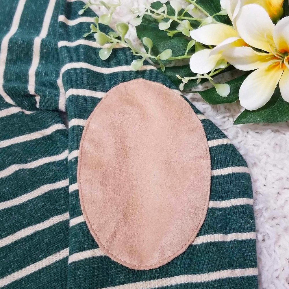 Umgee Brand Top Hunter Green & Cream Stripes Tan Faux Suede Accents Size Small - Picture 9 of 12